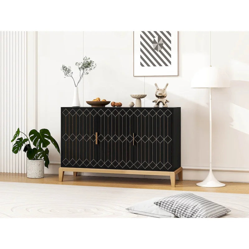 Buffet de rangement à 3 portes avec étagère réglable Noir doré antique
