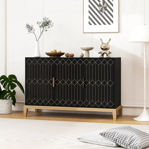 Buffet de rangement à 3 portes avec étagère réglable Noir doré antique