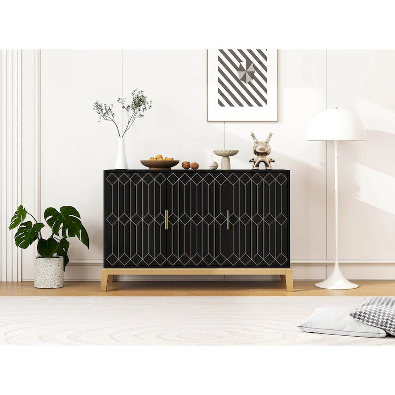 Buffet de rangement à 3 portes avec étagère réglable Noir doré antique