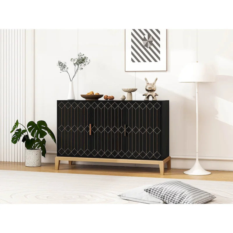 Buffet de rangement à 3 portes avec étagère réglable Noir doré antique