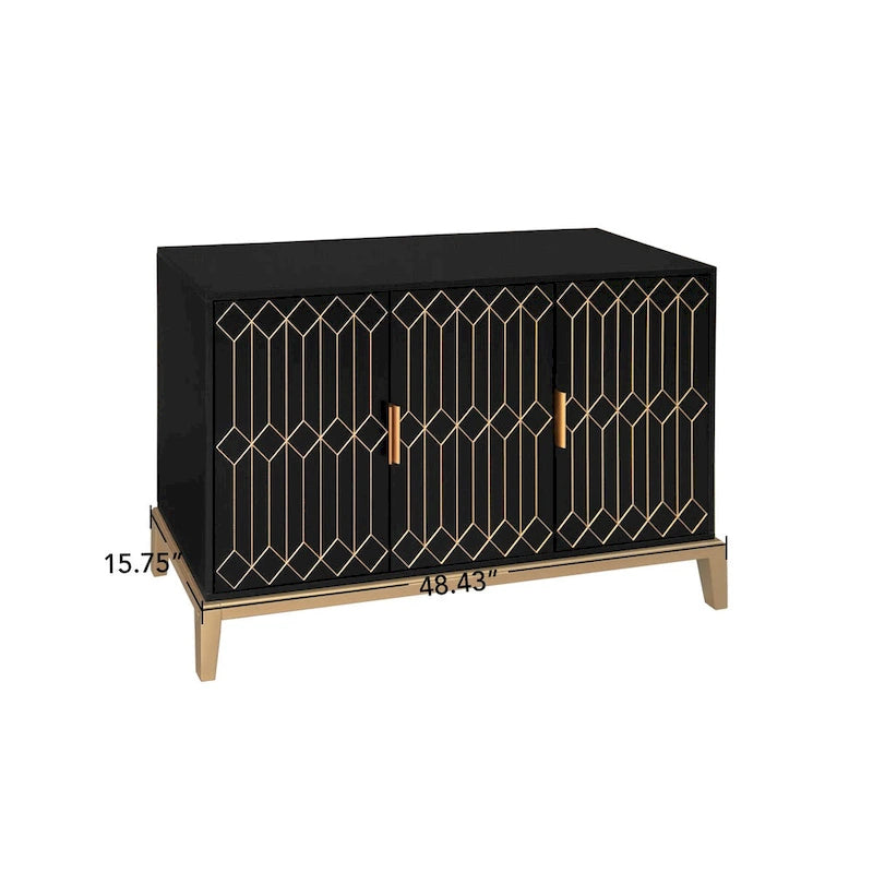 Buffet de rangement à 3 portes avec étagère réglable Noir doré antique