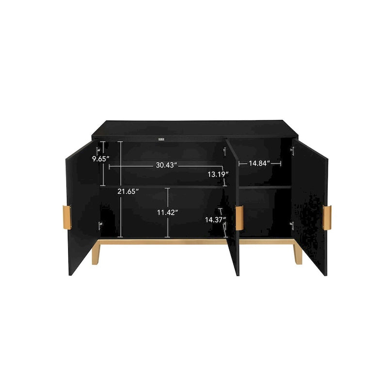 Buffet de rangement à 3 portes avec étagère réglable Noir doré antique