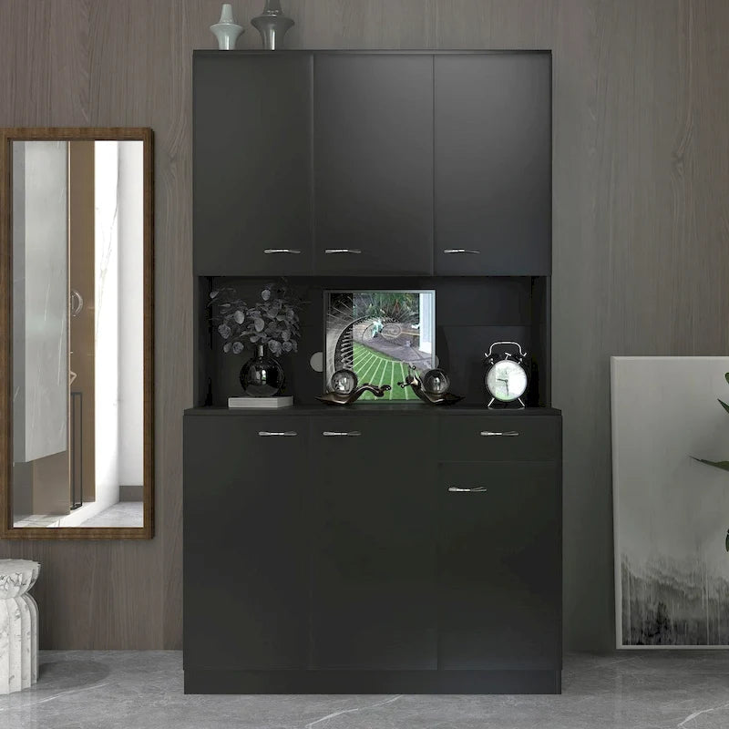 Armoire de chambre de 179,9 cm de haut avec 6 portes, 1 étagère ouverte et 1 tiroir