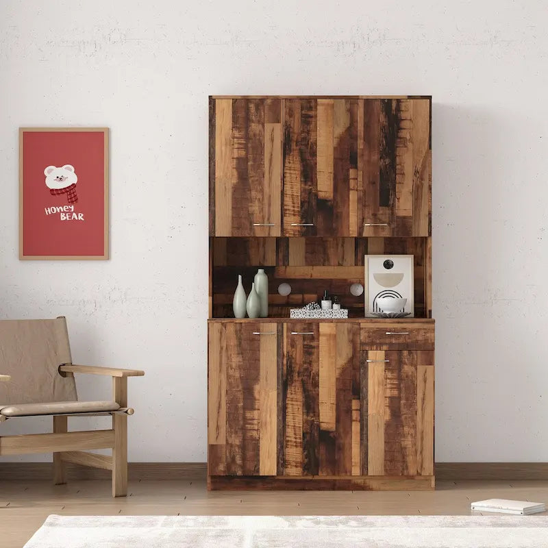 Armoire de chambre de 179,9 cm de haut avec 6 portes, 1 étagère ouverte et 1 tiroir
