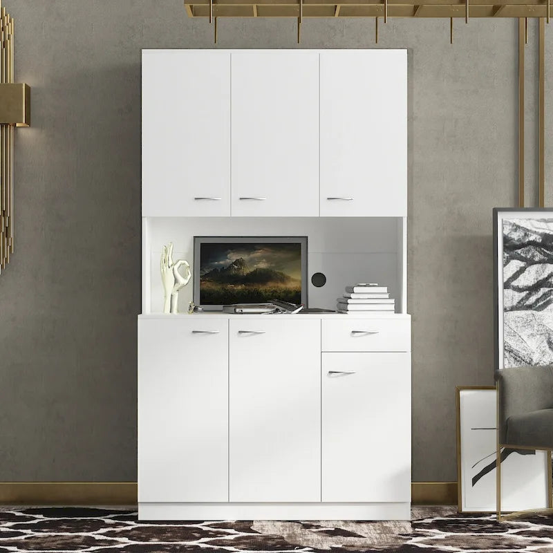 Armoire de chambre de 179,9 cm de haut avec 6 portes, 1 étagère ouverte et 1 tiroir