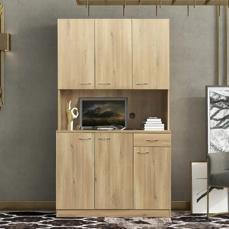 Armoire de chambre de 179,9 cm de haut avec 6 portes, 1 étagère ouverte et 1 tiroir
