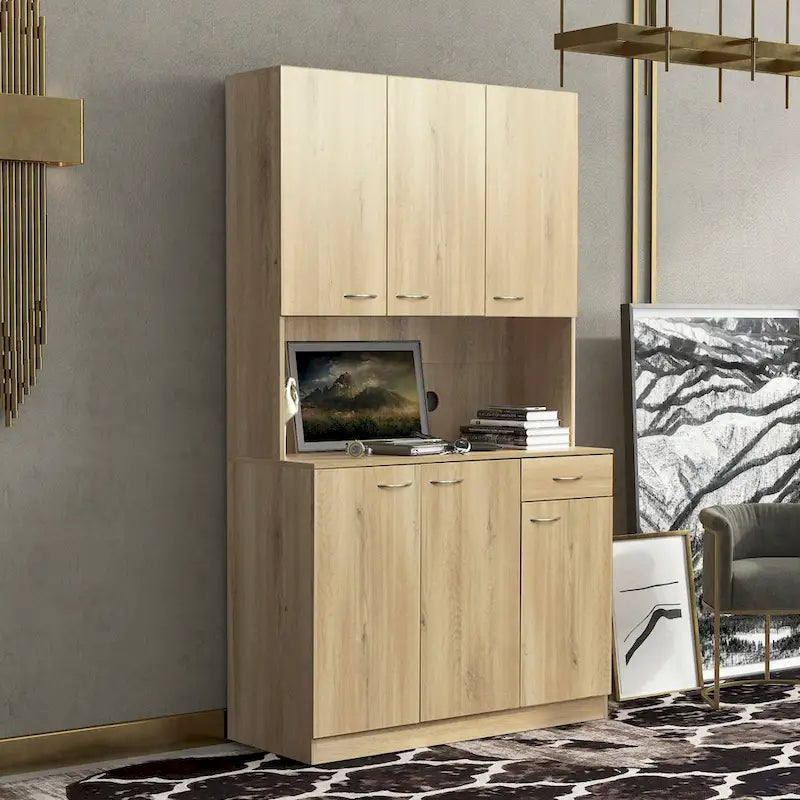 Armoire de chambre de 179,9 cm de haut avec 6 portes, 1 étagère ouverte et 1 tiroir
