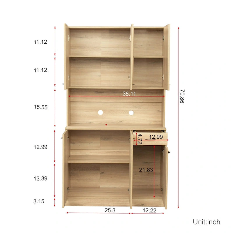 Armoire de chambre de 179,9 cm de haut avec 6 portes, 1 étagère ouverte et 1 tiroir