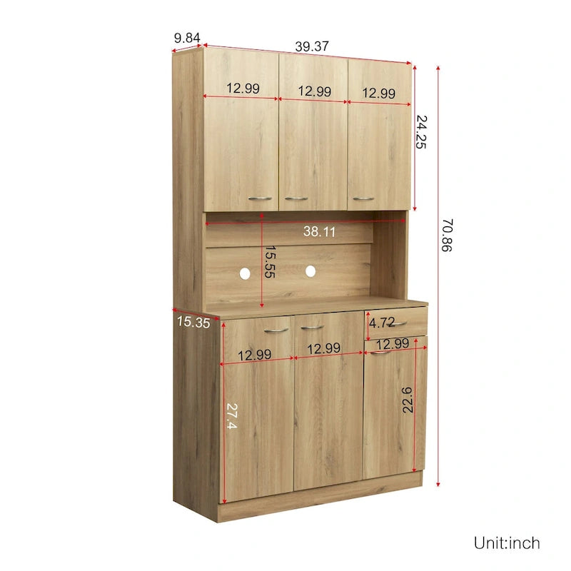 Armoire de chambre de 179,9 cm de haut avec 6 portes, 1 étagère ouverte et 1 tiroir