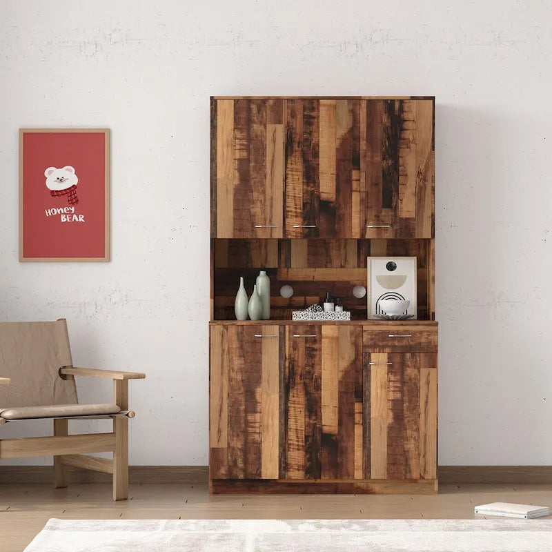 Armoire de chambre de 179,9 cm de haut avec 6 portes, 1 étagère ouverte et 1 tiroir