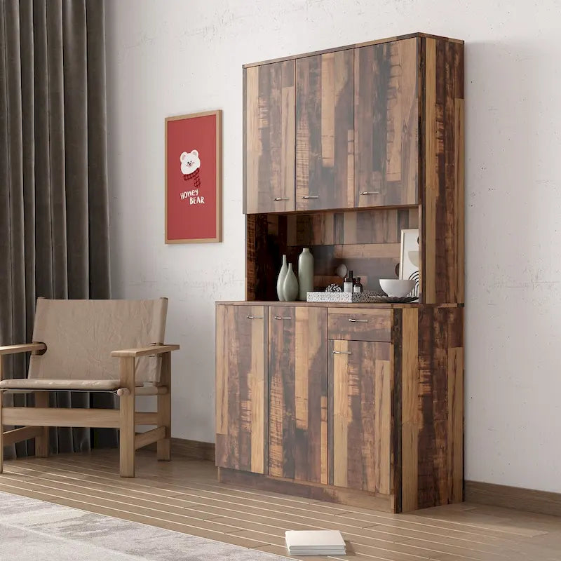 Armoire de chambre de 179,9 cm de haut avec 6 portes, 1 étagère ouverte et 1 tiroir