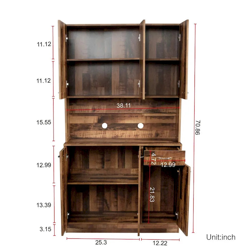 Armoire de chambre de 179,9 cm de haut avec 6 portes, 1 étagère ouverte et 1 tiroir