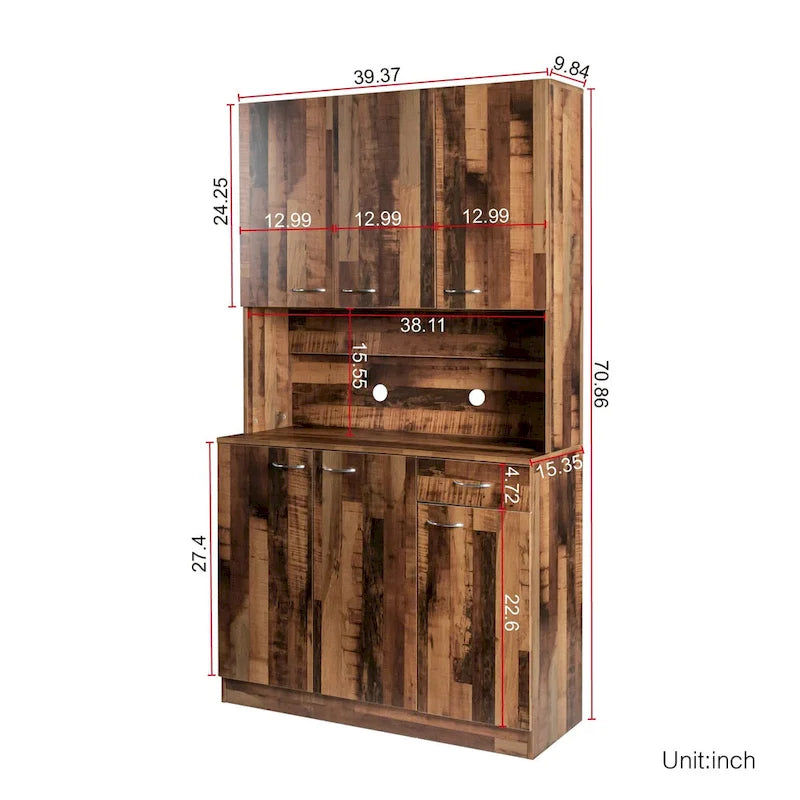 Armoire de chambre de 179,9 cm de haut avec 6 portes, 1 étagère ouverte et 1 tiroir