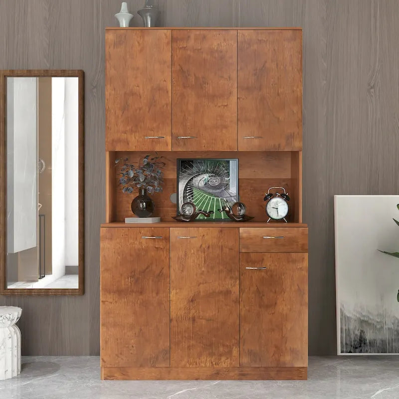 Armoire de chambre de 179,9 cm de haut avec 6 portes, 1 étagère ouverte et 1 tiroir