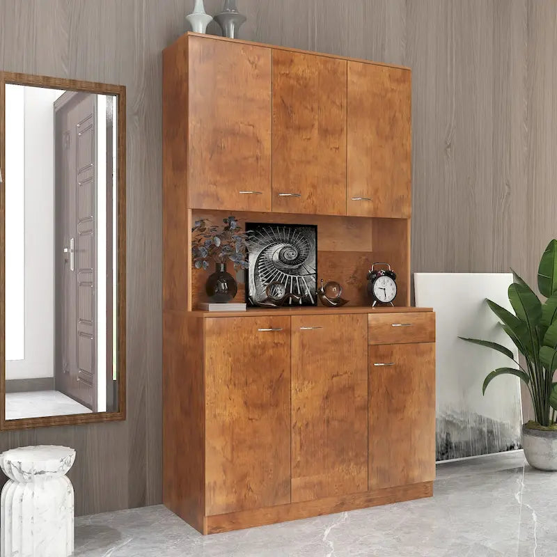 Armoire de chambre de 179,9 cm de haut avec 6 portes, 1 étagère ouverte et 1 tiroir