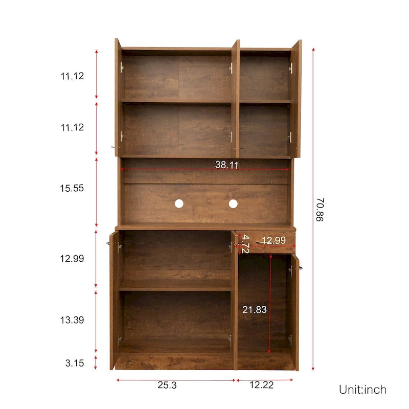 Armoire de chambre de 179,9 cm de haut avec 6 portes, 1 étagère ouverte et 1 tiroir