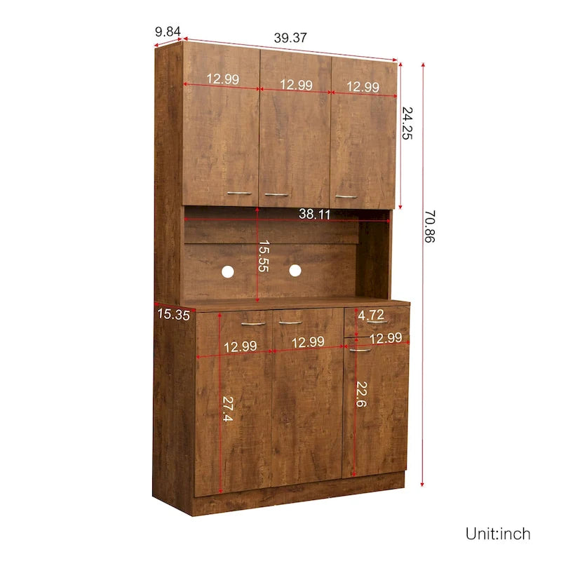 Armoire de chambre de 179,9 cm de haut avec 6 portes, 1 étagère ouverte et 1 tiroir