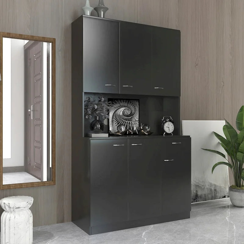 Armoire de chambre de 179,9 cm de haut avec 6 portes, 1 étagère ouverte et 1 tiroir