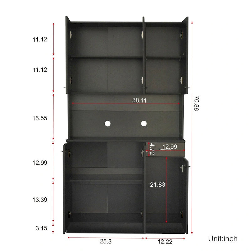 Armoire de chambre de 179,9 cm de haut avec 6 portes, 1 étagère ouverte et 1 tiroir