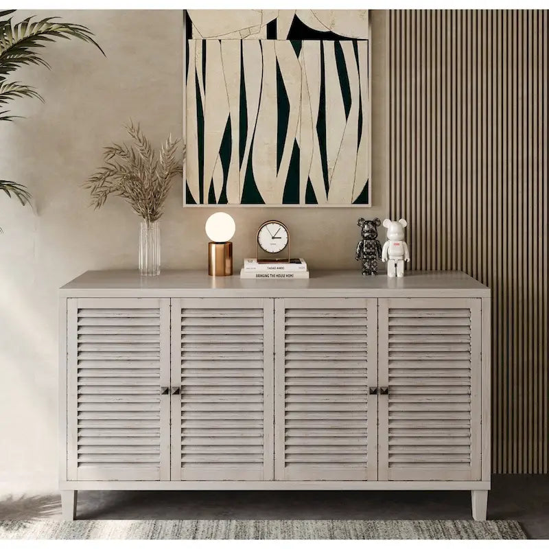 Buffet bahut en bois à 4 portes avec étagères réglables