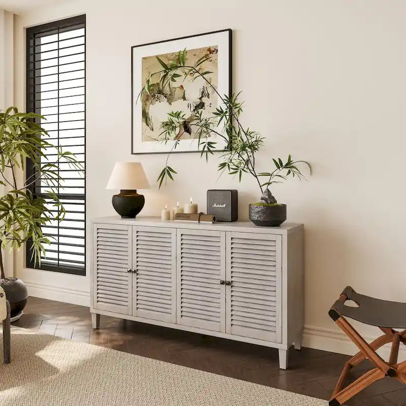Buffet bahut en bois à 4 portes avec étagères réglables