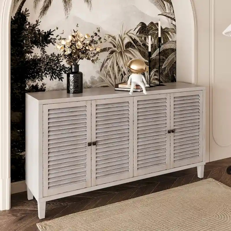 Buffet bahut en bois à 4 portes avec étagères réglables