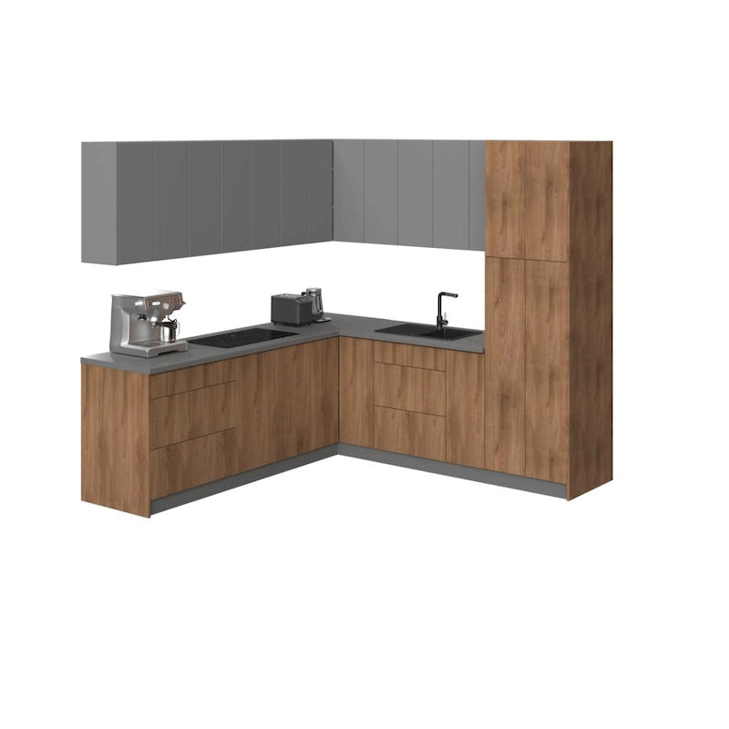 Ensemble de Meubles de Cuisine Modernes, Couleur Teck Naturel avec Base Noire 2,4 x 2,4 m