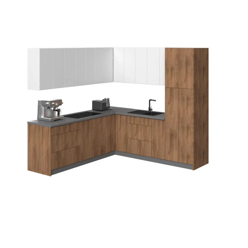 Ensemble de Meubles de Cuisine Modernes, Couleur Teck Naturel avec Base Noire 2,4 x 2,4 m