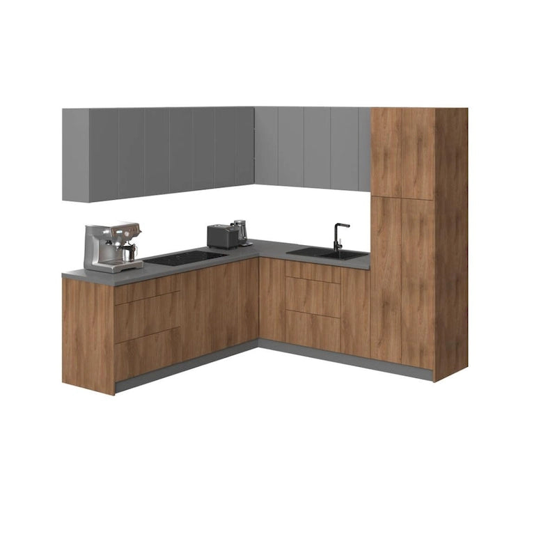 Ensemble de Meubles de Cuisine Modernes, Couleur Teck Naturel avec Base Noire 2,4 x 2,4 m