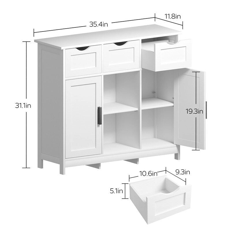 Commode à 3 tiroirs de 89,9 cm de large avec étagères réglables