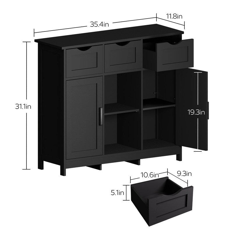 Commode à 3 tiroirs de 89,9 cm de large avec étagères réglables