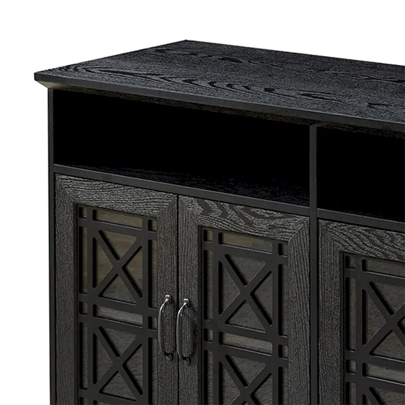 Buffet console de table vert sarcelle foncé avec portes vitrées et rangement
