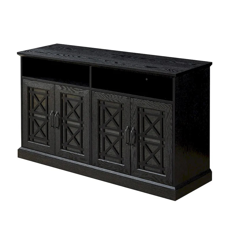 Buffet console de table vert sarcelle foncé avec portes vitrées et rangement