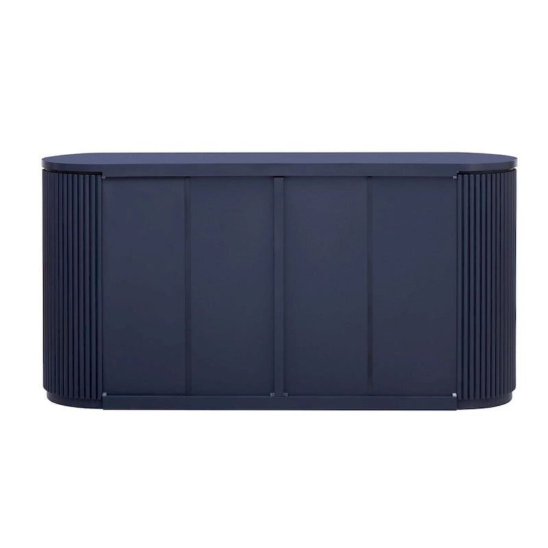 Armoire de rangement à portes rayées verticales avec poignées métalliques, étagères réglables