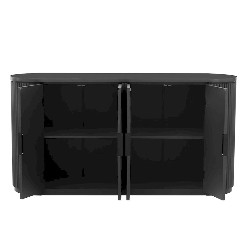 Armoire de rangement à portes rayées verticales avec poignées métalliques, étagères réglables