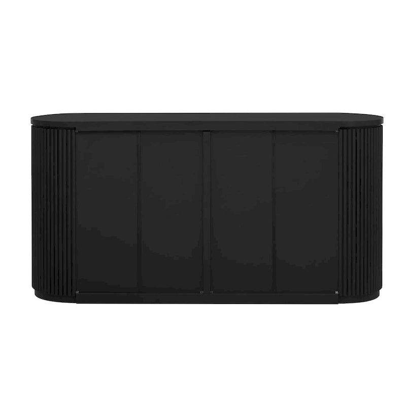 Armoire de rangement à portes rayées verticales avec poignées métalliques, étagères réglables