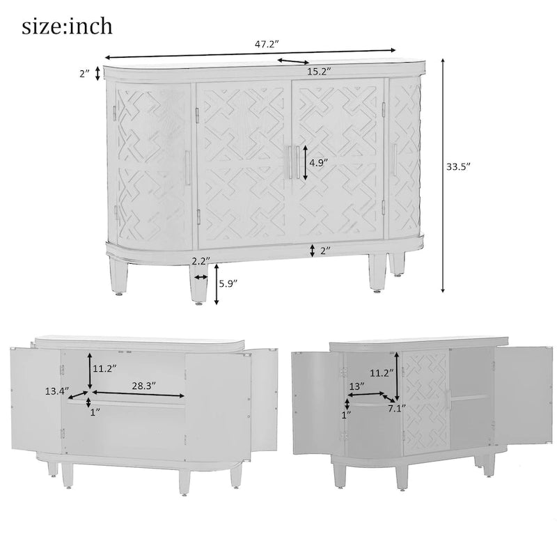 Armoire de rangement de 33,50 po de hauteur avec portes à motif antique