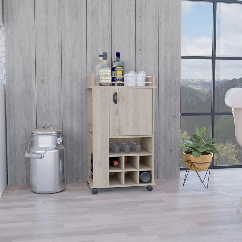 Bar mobile avec meuble à vin Meuble à alcool 6 porte-bouteilles intégrés et roulettes