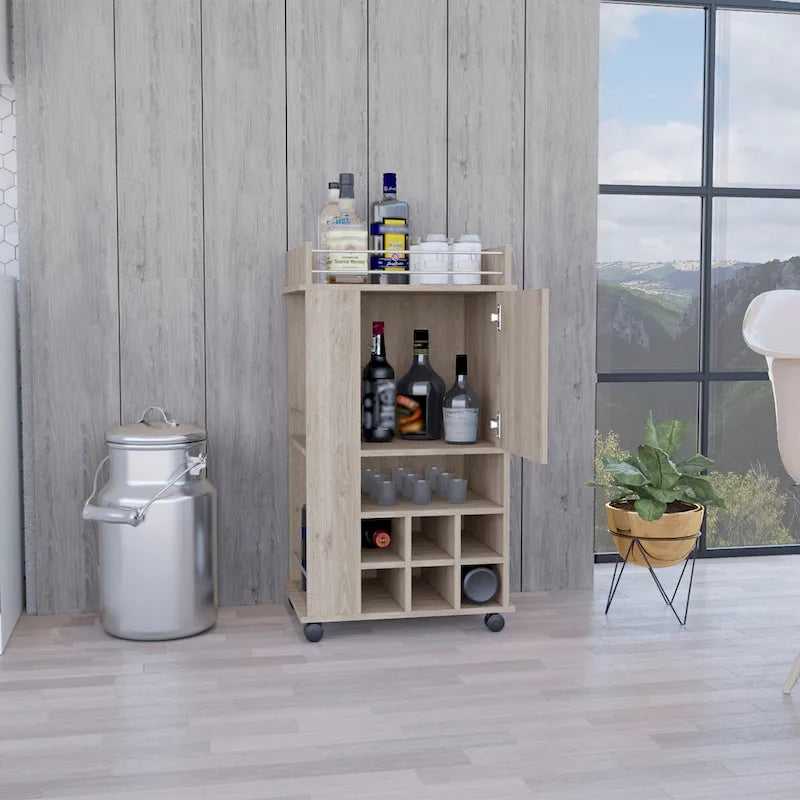 Bar mobile avec meuble à vin Meuble à alcool 6 porte-bouteilles intégrés et roulettes
