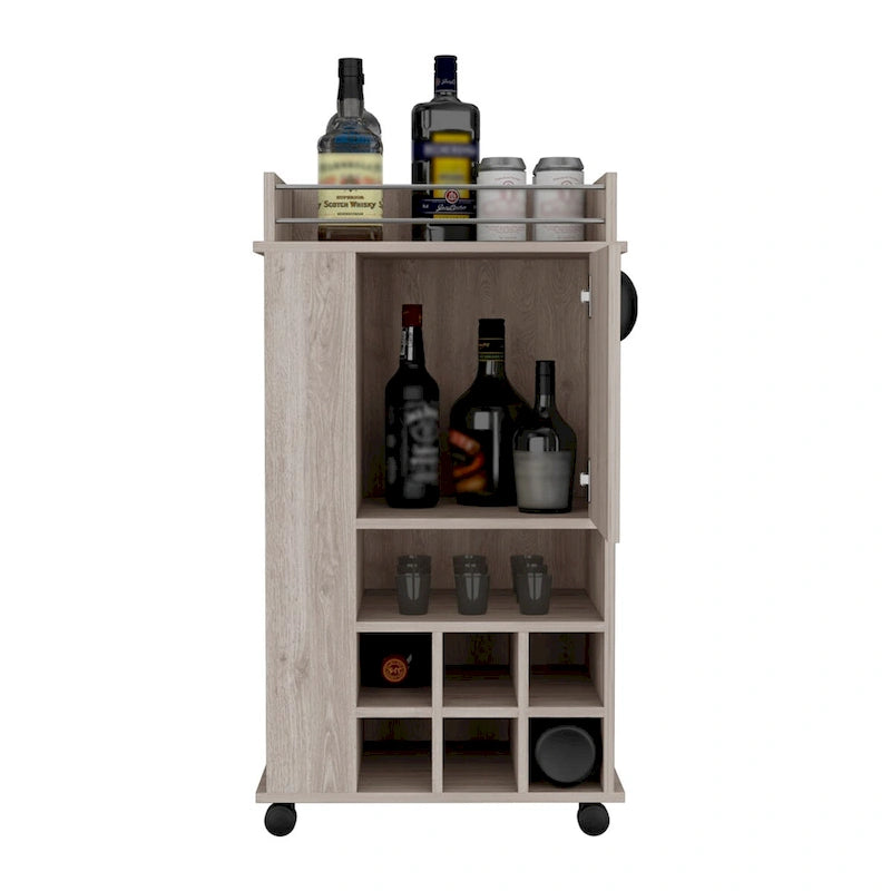 Bar mobile avec meuble à vin Meuble à alcool 6 porte-bouteilles intégrés et roulettes