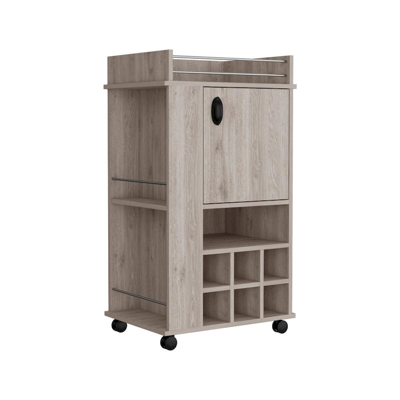 Bar mobile avec meuble à vin Meuble à alcool 6 porte-bouteilles intégrés et roulettes