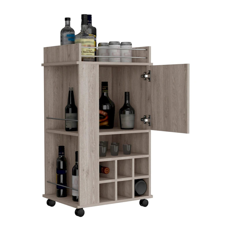Bar mobile avec meuble à vin Meuble à alcool 6 porte-bouteilles intégrés et roulettes