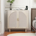 Meuble de rangement 2 portes en bois avec portes en rotin et étagères réglables pour chambre et salon