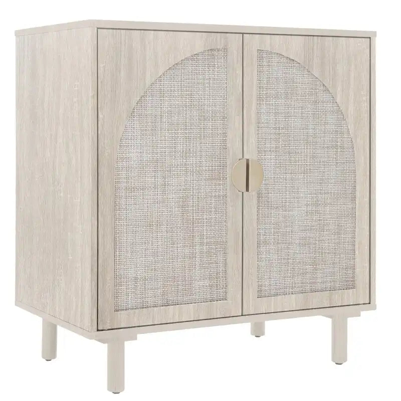 Meuble de rangement 2 portes en bois avec portes en rotin et étagères réglables pour chambre et salon
