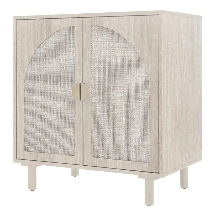 Meuble de rangement 2 portes en bois avec portes en rotin et étagères réglables pour chambre et salon