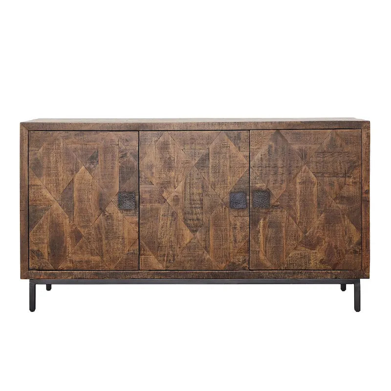 Bahut en bois de manguier de 160 cm de large à 2 tiroirs avec accents en fer, Marron