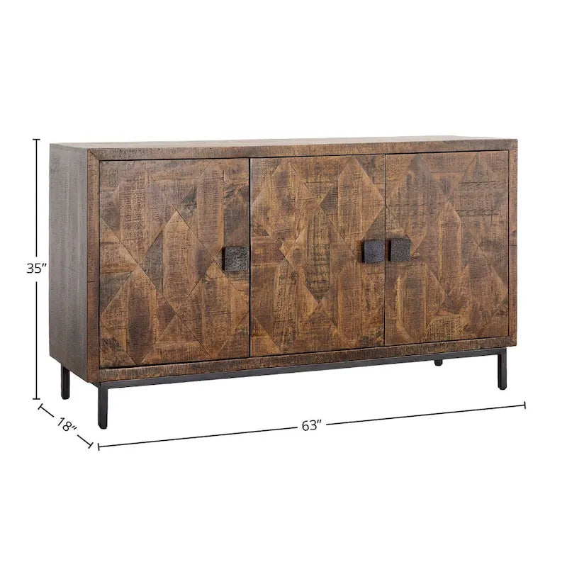 Bahut en bois de manguier de 160 cm de large à 2 tiroirs avec accents en fer, Marron