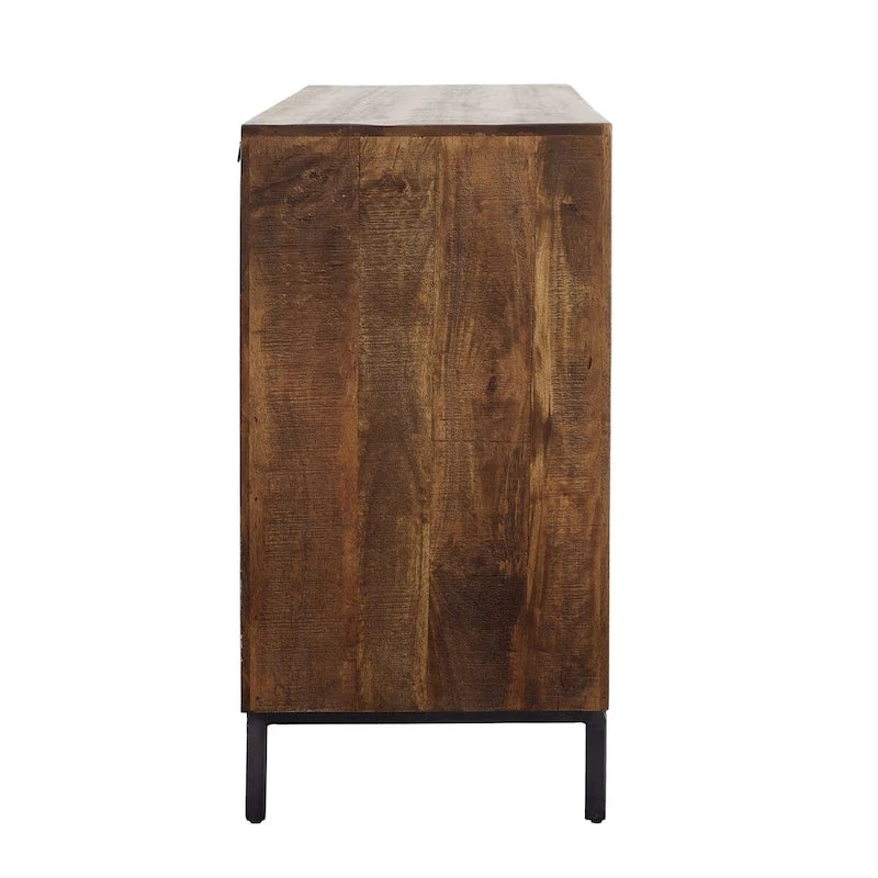 Bahut en bois de manguier de 160 cm de large à 2 tiroirs avec accents en fer, Marron