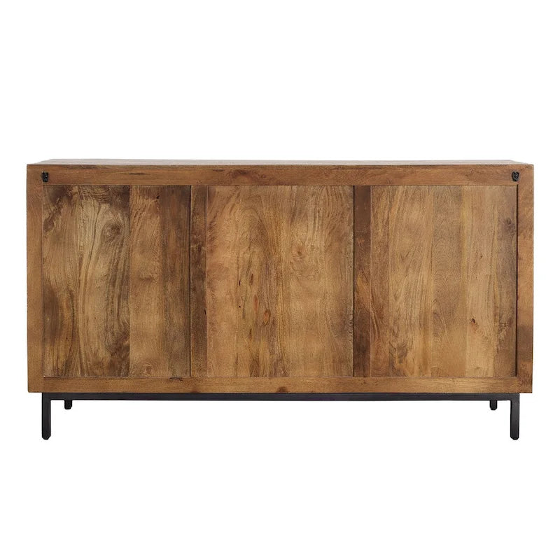 Bahut en bois de manguier de 160 cm de large à 2 tiroirs avec accents en fer, Marron