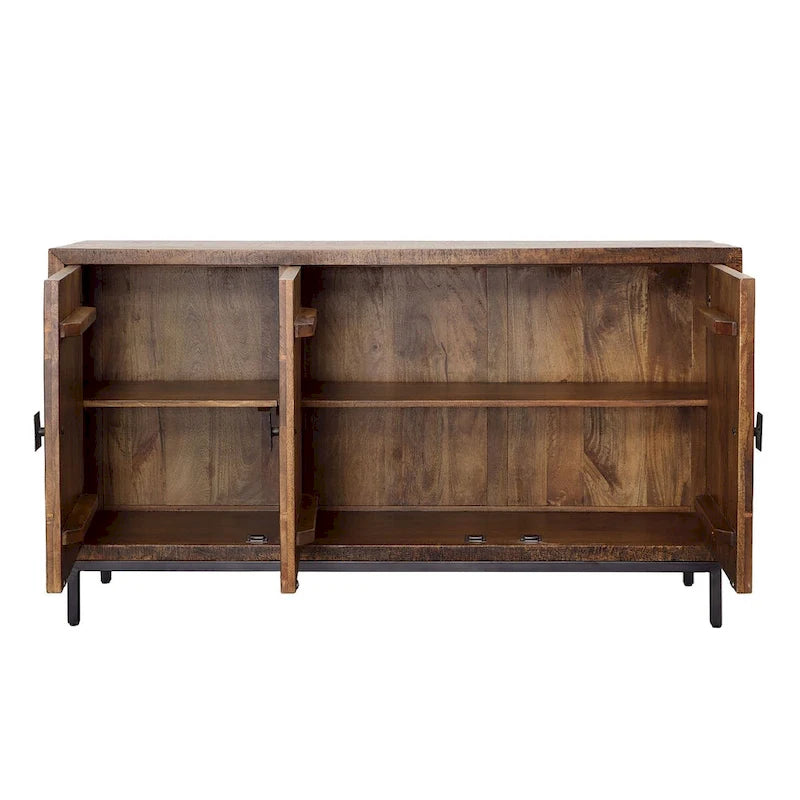 Bahut en bois de manguier de 160 cm de large à 2 tiroirs avec accents en fer, Marron